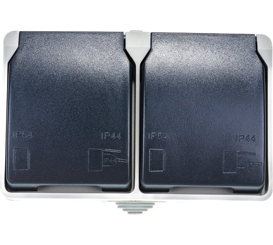 Изображение товара Розетка IEK 2-м ОП Форс с заземлением, с крышкой IP54 РСб22-3-ФСр ИЭК ERS22-K03-16-54-DC