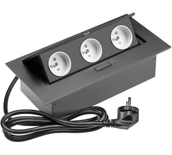 Изображение товара Прямоугольный блок розеток GTV врезной, 3 розетки, French, черный, с проводом 1,5 метра AE-PBC3GU-20