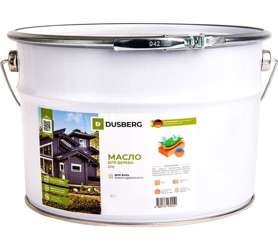 Изображение товара Масло для дерева Dusberg 2110 для фасадов, заборов, беседок и других вертикальных поверхностей из мягких и твердых пород древесины, 10 л, цвет 2035 золотистый 2110-10-Dus2035