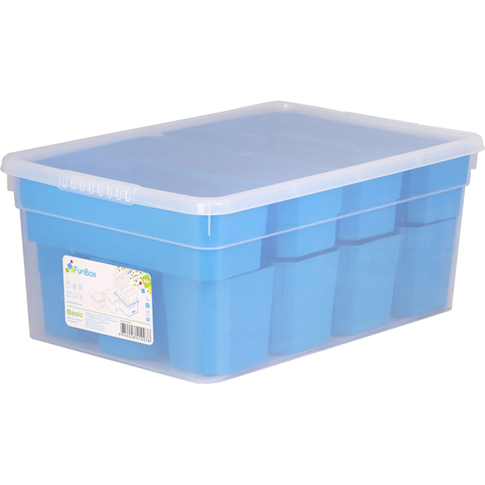 Ящик-органайзер Счастливый дачник, цвет прозрачный/синий FB1052 Basic 10 л, 12 вставок S + 2 лотока S - фото 1