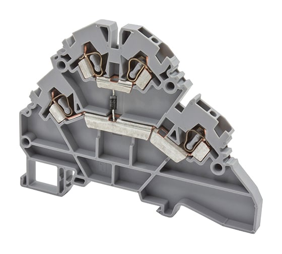 Изображение товара 2-х ярусный пружинный клеммник Klemsan, 2,5 мм.кв., с диодом, (серый); YBK2,5-2FD-B 30 шт. 0.0.0.3.316229