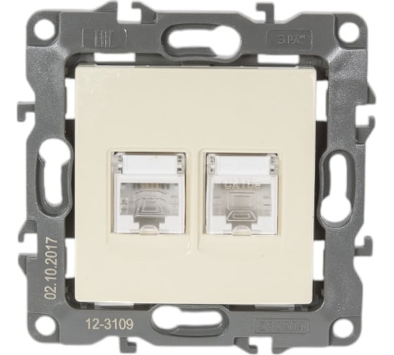 Изображение товара Комбинированная розетка ЭРА 12-3109-02 RJ45 RJ11, IP20, 12, слоновая кость Б0018249