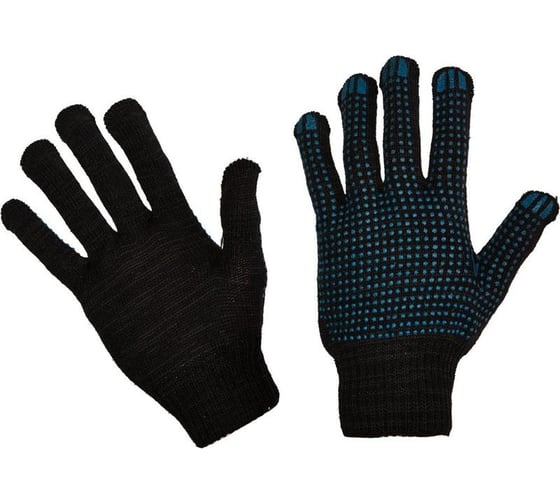 Изображение товара Защитные трикотажные перчатки ООО Комус ПВх-точка, 4 нити, 10 класс, черные, 10 пар 678209
