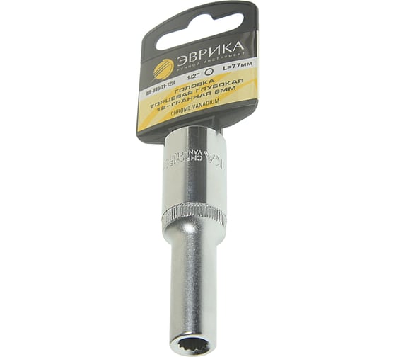 Изображение товара Головка торцевая Эврика 8мм 1/2 12-гранная глубокая L=80мм с держателем ER-91501-12H 990350