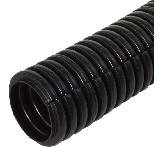 Изображение товара Гофрированная труба Промрукав ПП лёгкая 350 Н безгалогенная HF разрезная черная д25 50м PR02.0065