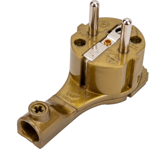 Изображение товара Плоская угловая вилка с заземлением Electraline 16А золотая 55044