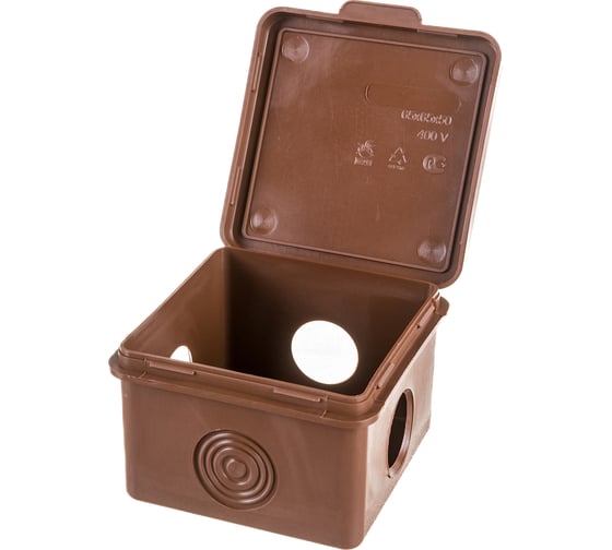 Изображение товара Распаечная коробка ЭРА открытой установки КОР дуб 65х65х50мм с гермовводами 4 входа IP54 Б0043228