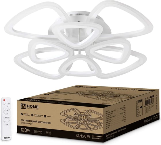 Изображение товара Светодиодный светильник IN HOME ELEGANT SANSA-W 120Вт 230В 3000-6500K 8400Лм 650x650x130мм c пультом ДУ белый 4690612035383