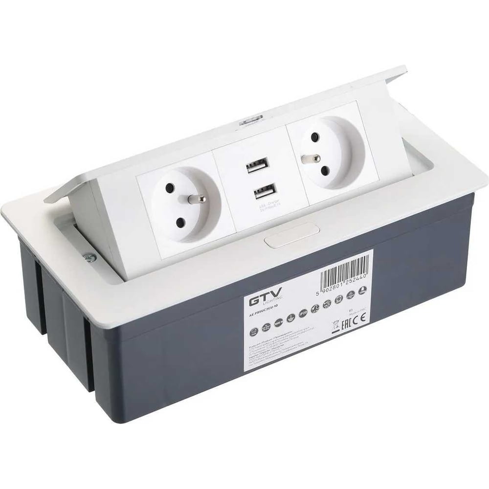 Изображение товара Настольный блок розеток GTV SOFT 2 розетки 2xUSB белый встроенный кабель