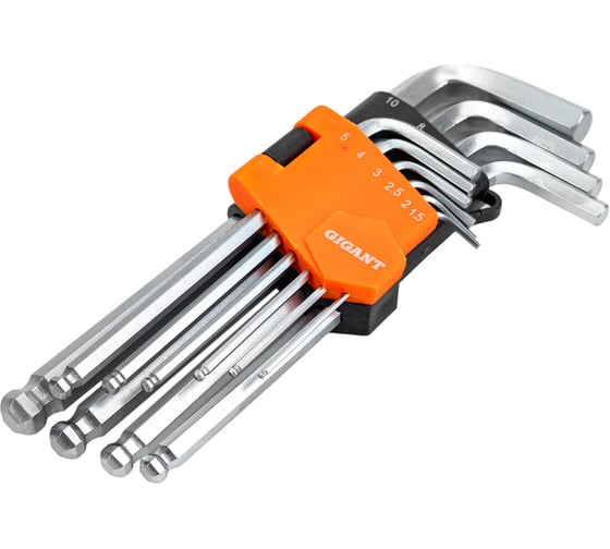 Изображение товара Набор шестигранных ключей с шаром 10 шт Gigant, размеры1,5-10мм, grf-123