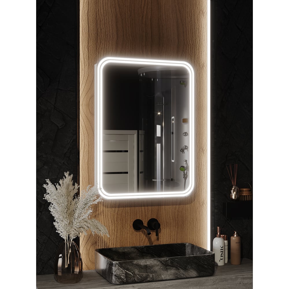 Изображение товара Зеркало-шкаф для ванной с LED подсветкой ГЕРДА 500x800 мм современный стиль