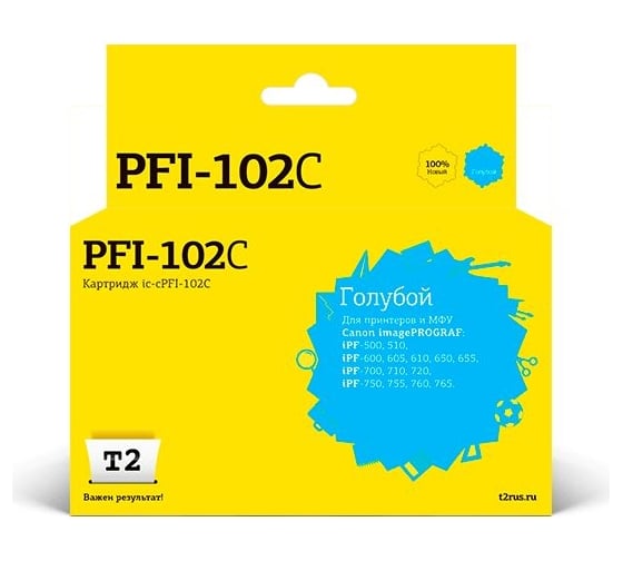 Изображение товара Картридж T2 (PFI-102C/102C/102) для Canon imagePROGRAF iPF-500, 510, 600, 605, 610, 650, 655, 700, 710, 720, 750, 755, 760, 765, голубой IC-CPFI-102C