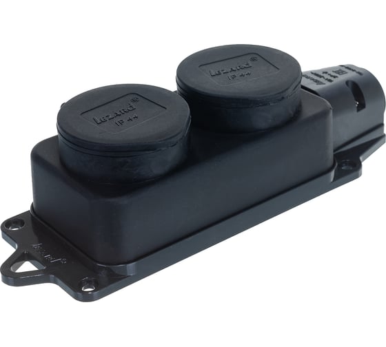 Изображение товара Двойная розетка наружной установки Lezard 110 с заглушками 2Р+РЕ 1х16А 220-240V 106-0400-0110/110