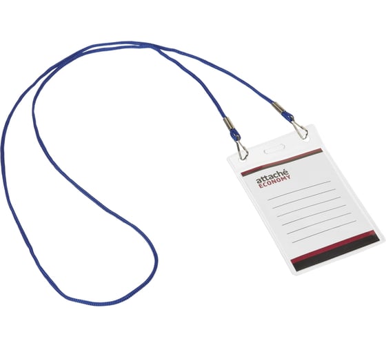 Изображение товара Бейдж Attache 108x66 150 мкм, шнурок 2 зажима 45 см синий, вкладыш 90x60 5 шт в упаковке 1658137