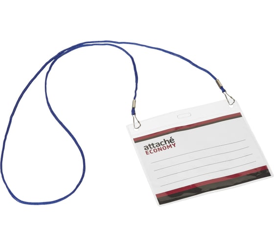 Изображение товара Бейдж Attache 108x126 150 мкм, шнурок 2заж 45 см синий, вкладыш 90x120 5 шт в упаковке 1658138