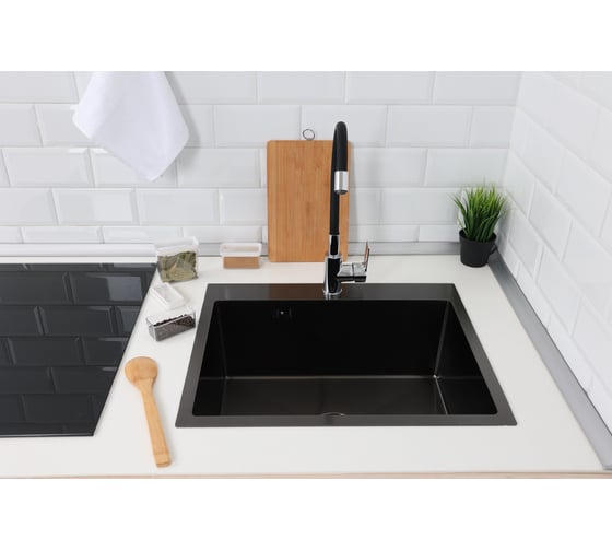 Изображение товара Мойка из нержавеющей стали Alcora Oslo 58х48 см., цвет Nano Black. Сифон в комплекте 2015110NB