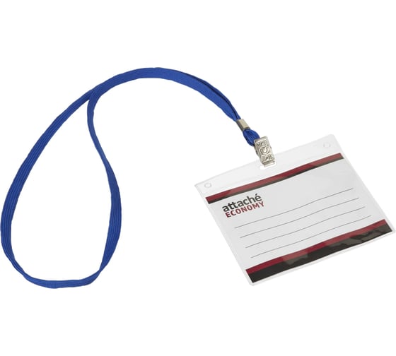 Изображение товара Бейдж Attache 108x126 150 мкм, шнурок 45 см синий, вкладыш 90x120 5 шт в упаковке 1658134