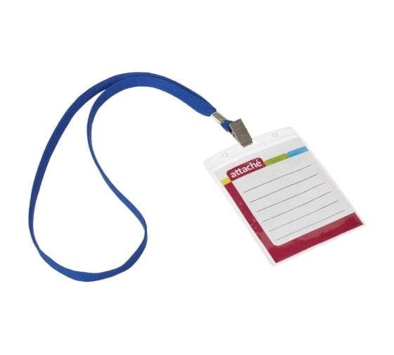 Изображение товара Бейдж Attache 120x87 мм 113x70 мм, вертикальный, металлический зажим, тесьма синяя 10 шт в упаковке 1690947