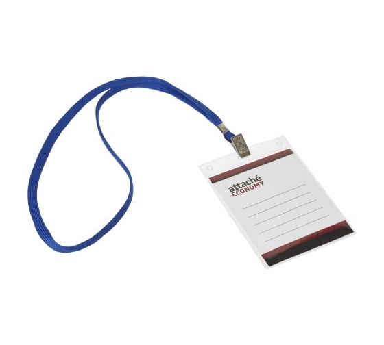 Изображение товара Бейдж Attache 138x96 150 мкм, шнурок 45 см синий, вкладыш 120x90 5 шт в упаковке 1658135