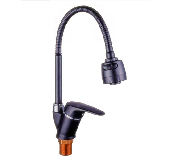 Изображение товара Смеситель для кухни (мойки) INGROSSO ГРАФИТ высокий гнущийся излив, 2-х режимный аэратор, картридж 40мм, гайка 588-277-19 УТ-00041733