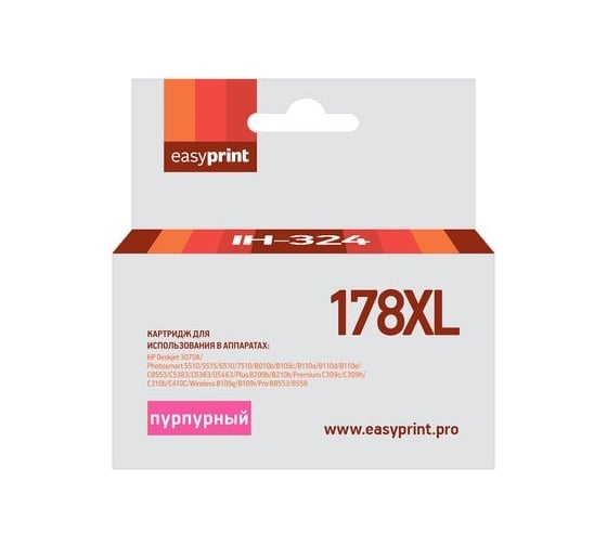 Изображение товара Картридж EasyPrint (CB324HE/CB319HE/178XL/178 XL) для HP Deskjet 3070A, Photosmart 5510, 6510, C8583, пурпурный,с чипом IH-324