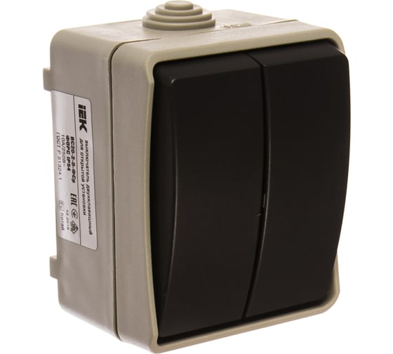 Изображение товара 2-клавишный выключатель IEK ОП Форс 10А IP54 ВС20-2-0-ФСр ИЭК EVS20-K03-10-54-DC