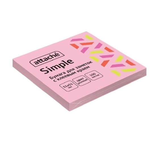 Изображение товара Стикеры Attache simple 51x51 мм пастельные розовые 1 блок, 100 листов 1495389