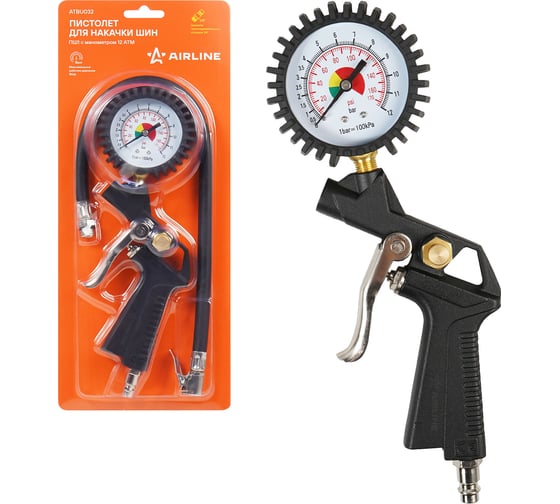 Изображение товара Пистолет для накачки шин Airline ПШ1 с манометром 12 Атм ATBU032