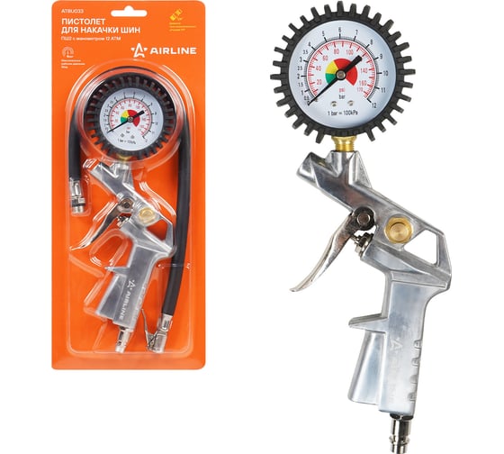 Изображение товара Пистолет для накачки шин Airline ПШ2 с манометром 12 Атм ATBU033
