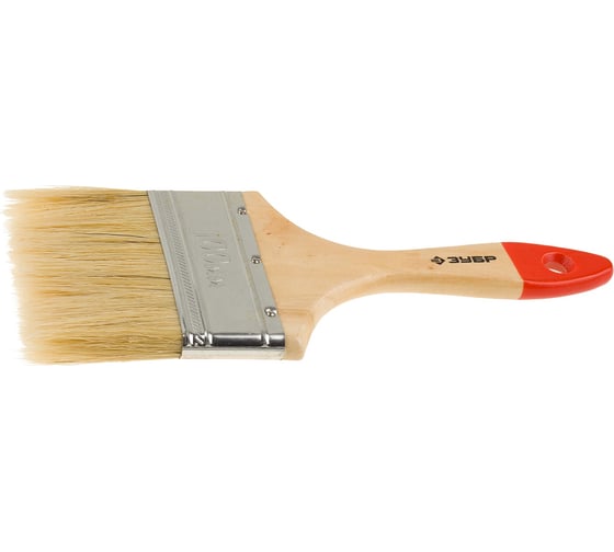 Изображение товара Плоская кисть Зубр УНИВЕРСАЛ-СТАНДАРТ, натуральная щетина, деревянная ручка, 100 мм 4-01001-100