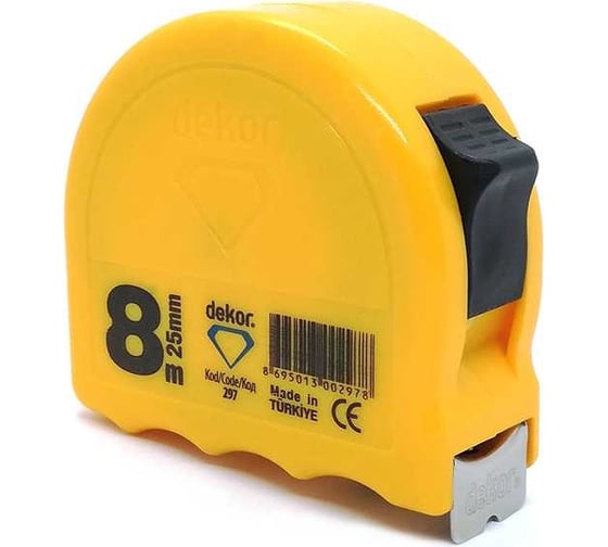 Изображение товара Рулетка DEKOR HASSAN 8 мх25 мм, корпус из ударопрочного эргоном. пласт. DEKOR 297