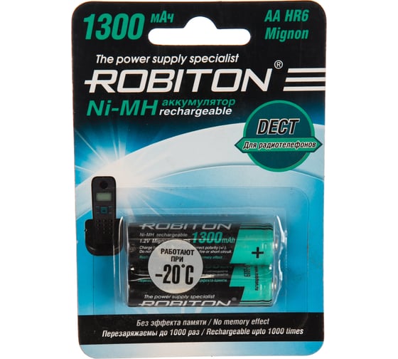 Изображение товара Аккумулятор ROBITON 1300MHAA-2 DECT BL2 (2шт) 13902