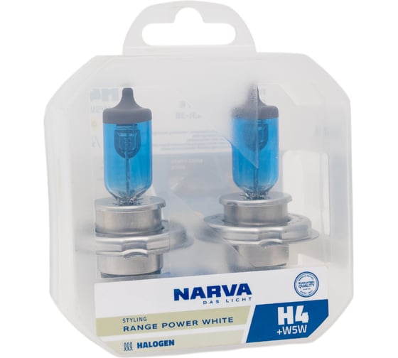 Изображение товара Автолампа NARVA H4 100 90 P43t-38 RANGE POWER WHITE 4500K 2шт+2шт W5W 12V 1 10 NEW 980152100