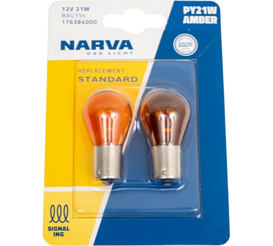 Изображение товара Автолампа NARVA PY21W BAU15s YELLOW блистер, 2шт 12V 1 10 176384000