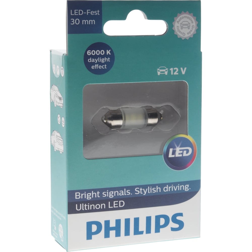 фото Автолампа philips c5w sv8.5/8 30 мм ultinon led блистер 6000k 12v 11860ulwx1