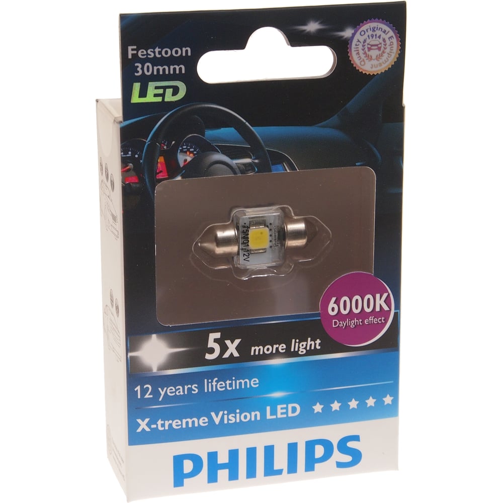 фото Автолампа philips c5w sv8.5/8 30 мм x-tremevision led 129416000kx1