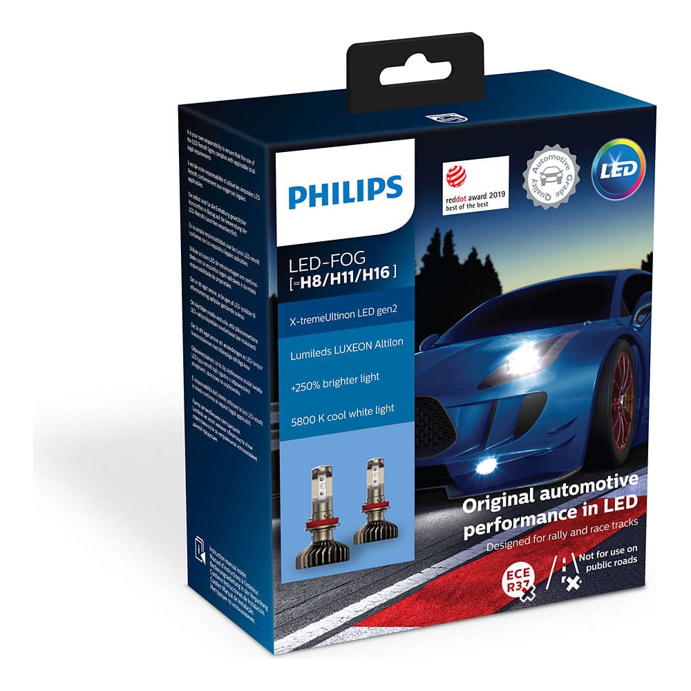 фото Автолампа philips h11/h8/h16 fog x-tremeultinon led white 2шт 5800k 12v 11366xuwx2