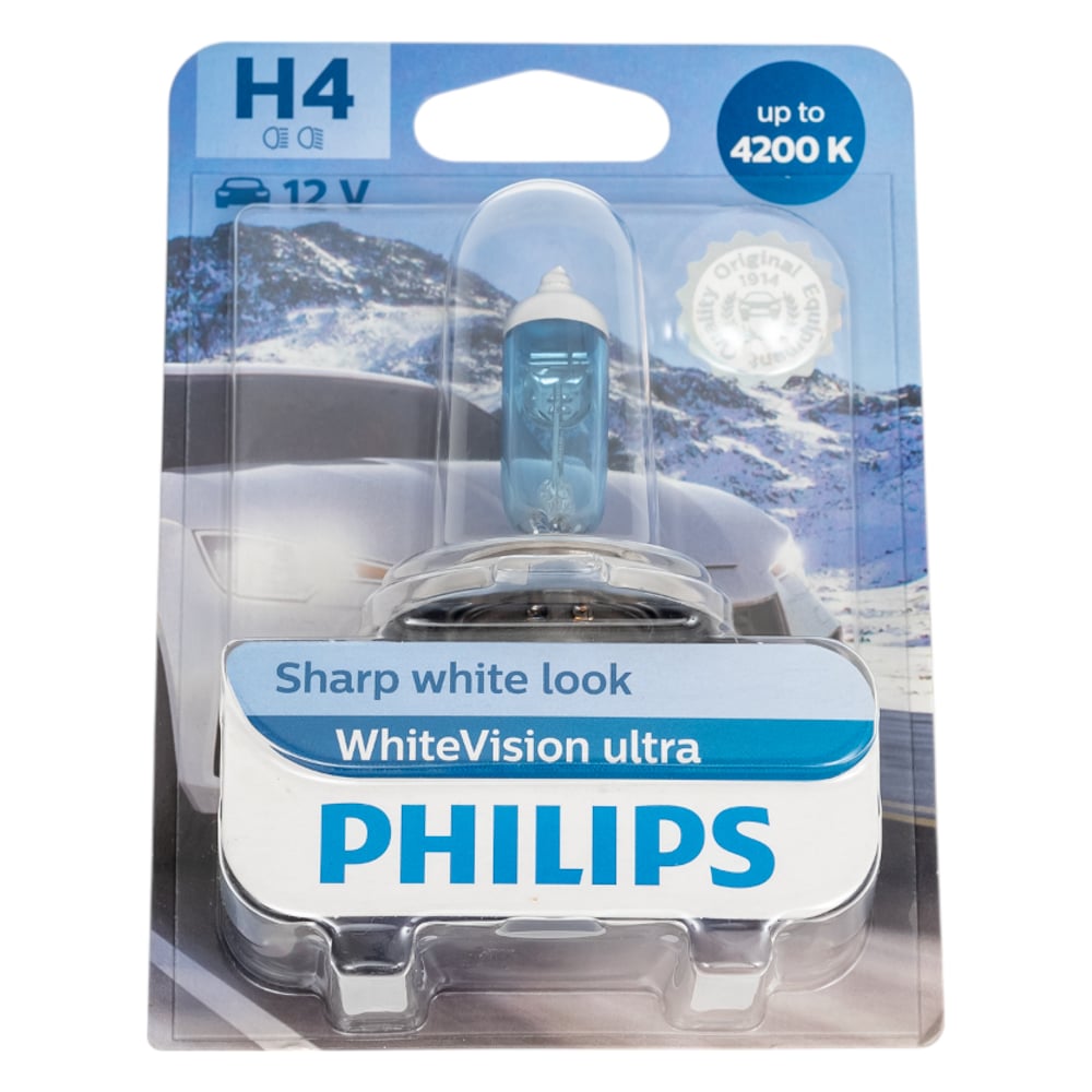 Изображение товара Автолампа PHILIPS WhiteVision ultra H4 60/55 P43t-38 12V белый свет