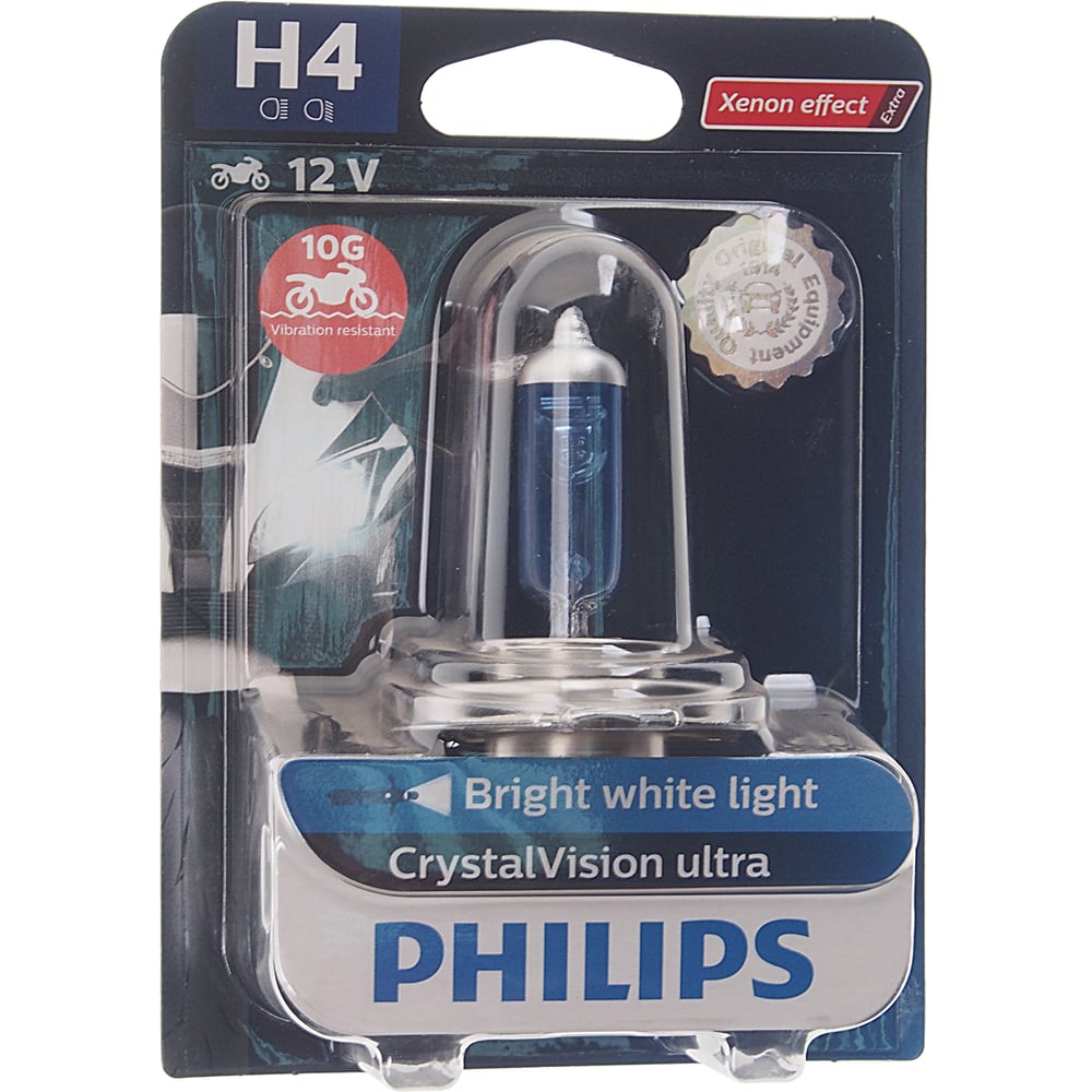 фото Автолампа philips h4 60/55 p43t-38 crystal vision ultra блистер 12v 12342cvubw