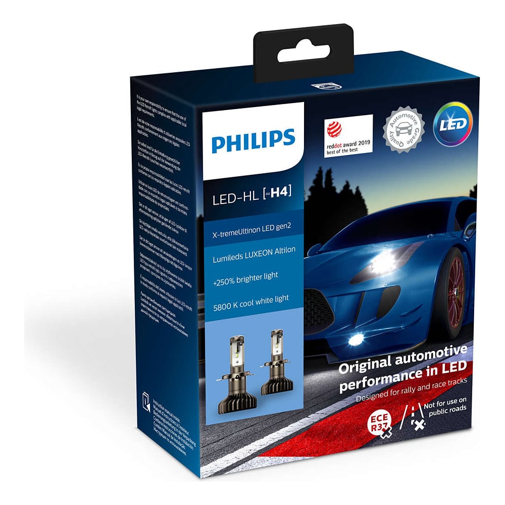 фото Автолампа philips h4 x-tremeultinon led hi/lo brighter 5800k 2шт 12v 11342xuwx2