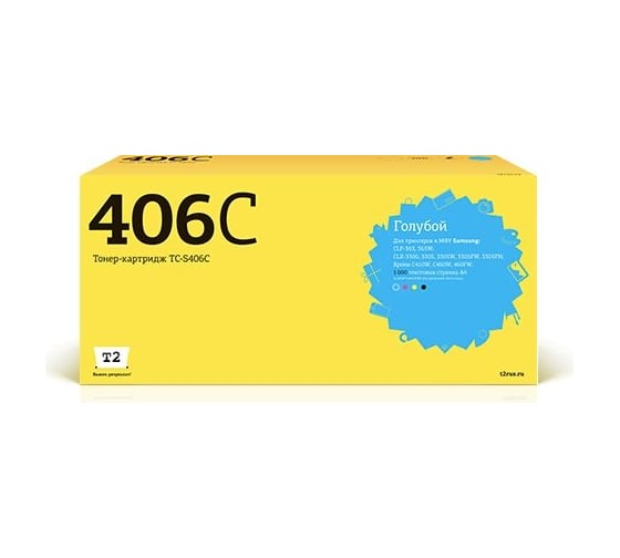 Изображение товара Картридж T2 (CLT-C406S/C406S/406S) для Samsung CLP-365, CLX-3300, 3305, Xpress C410 (1000 стр.) голубой, с чипом TC-S406C