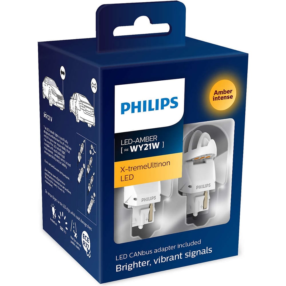 фото Автолампа с блокиратором ошибок philips wy21w led amber intense smartcanbus 2шт+2шт 12v 11065xuaxm