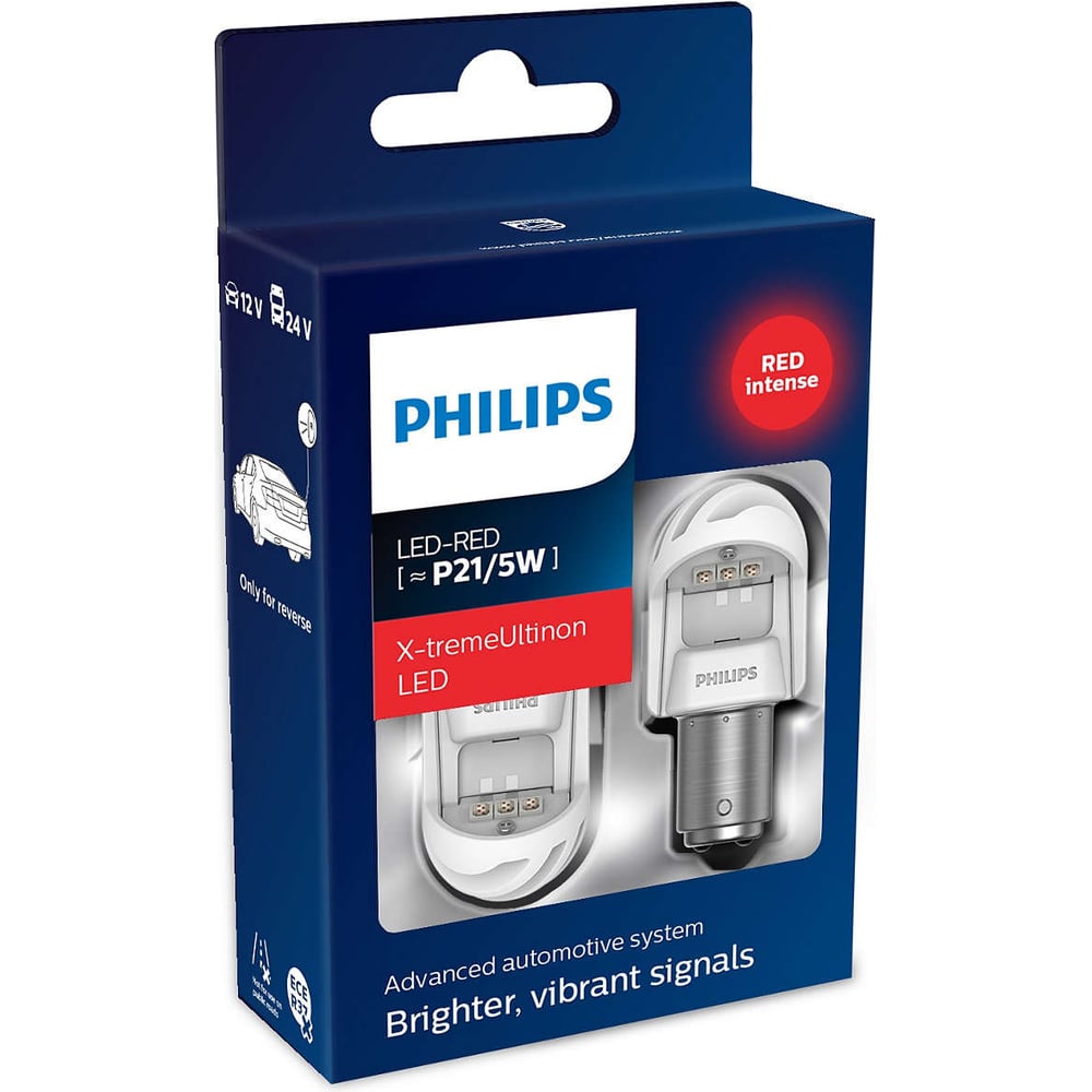 фото Автолампа philips p21/5w red x-tremeultinon led 2шт 12v 11499xurx2