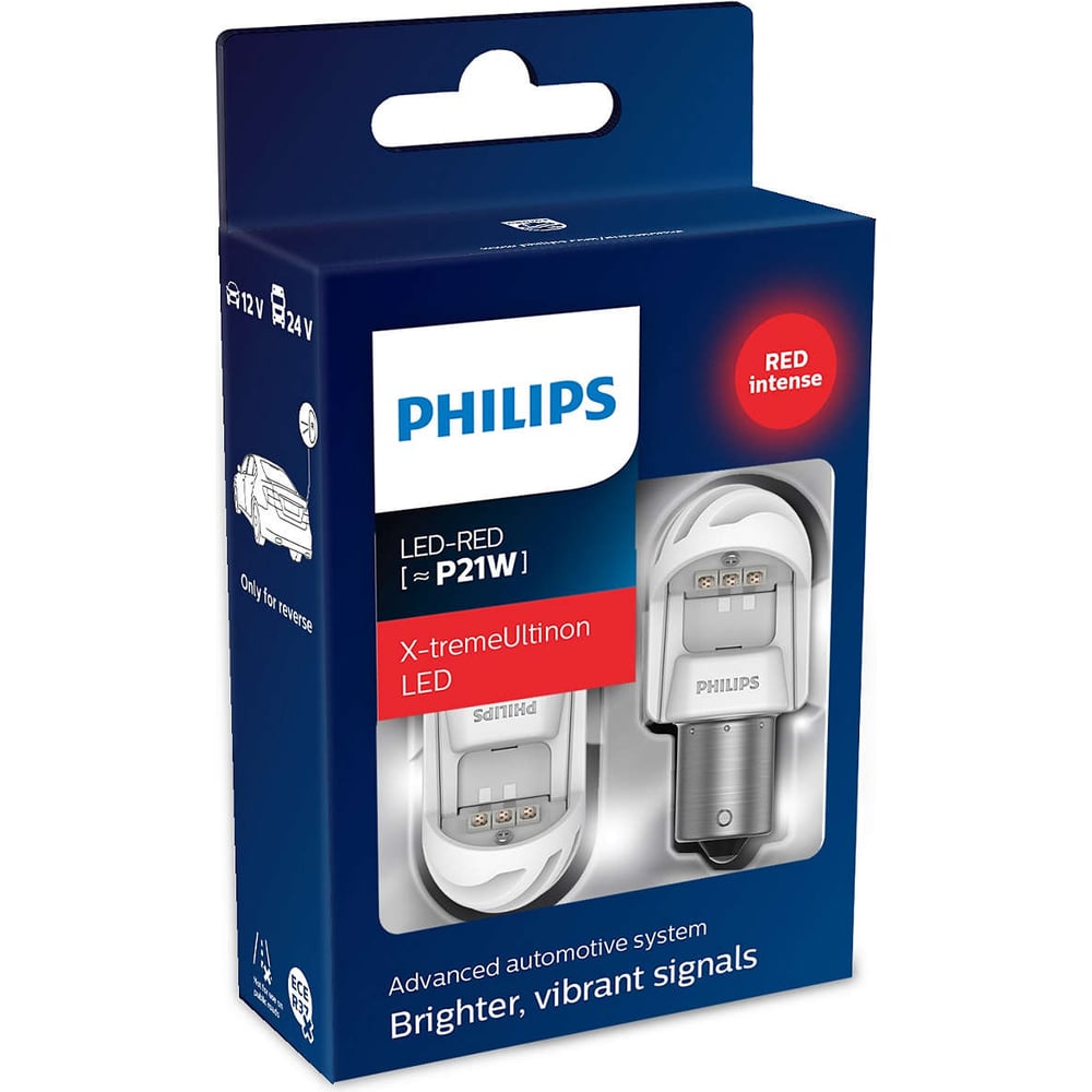 фото Автолампа philips p21w red x-tremeultinon led 2шт 12v 11498xurx2