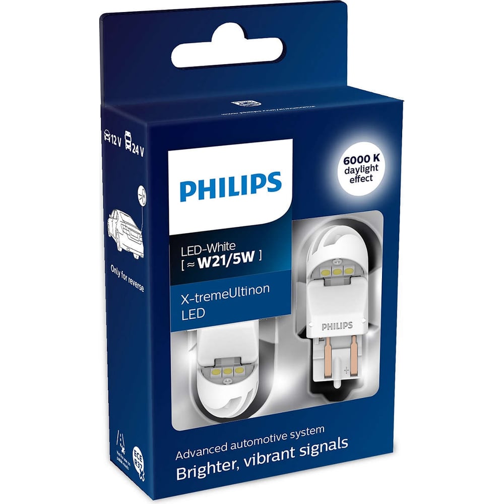 фото Автолампа philips w21/5 white x-tremeultinon led 6000k 2шт 12v 11066xuwx2