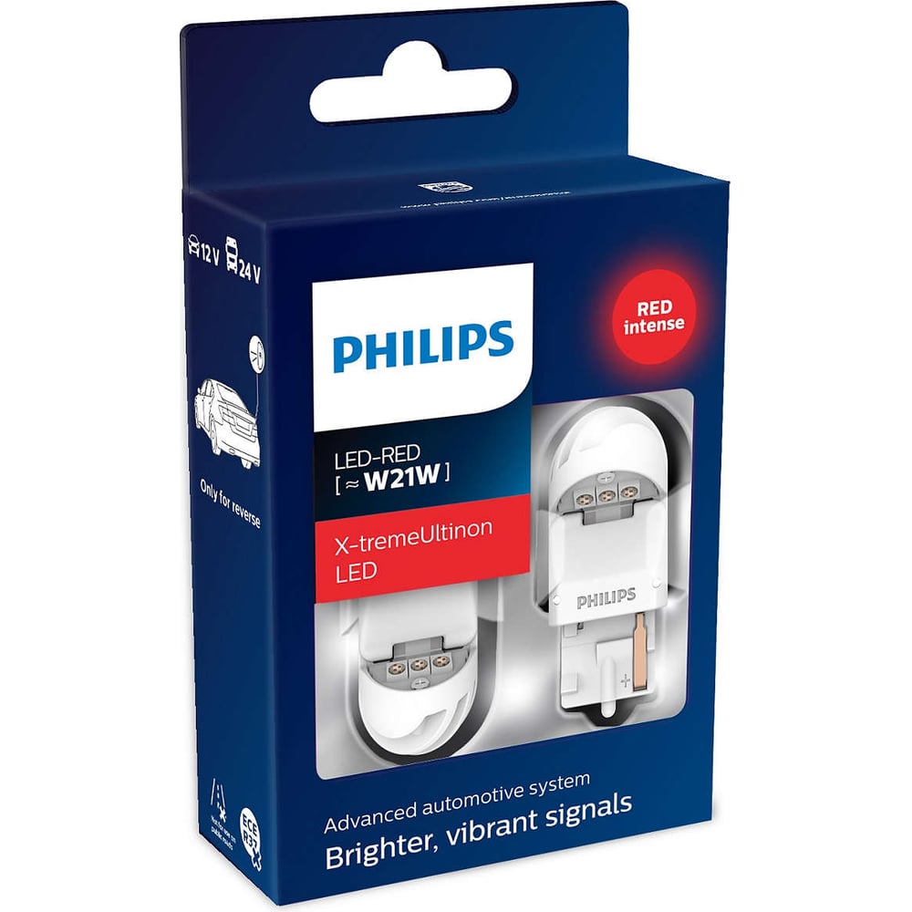 фото Автолампа philips w21w red x-tremeultinon led 2шт 12v 11065xurx2