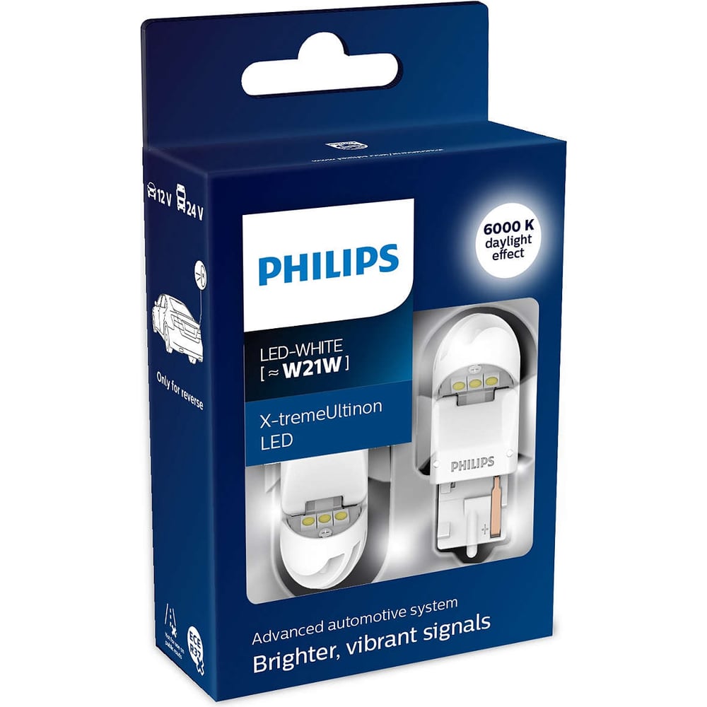 фото Автолампа philips w21w white x-tremeultinon led 6000k 12v 11065xuwx2