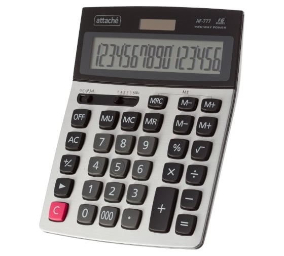 Изображение товара Настольный калькулятор Attache полноразм. af-777 16р, два источника питания, 209x154 мм, черный 1550719