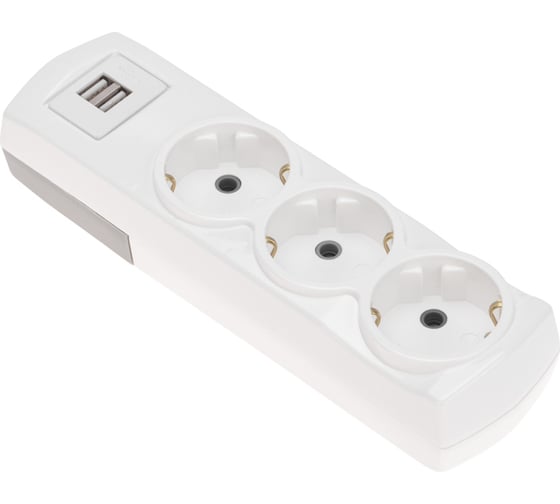 Изображение товара Колодка REXANT premium 3 гнезда, с заземлением, 2 usb, белый 13-4402