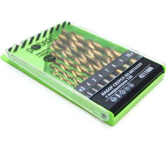 Изображение товара Набор сверл по металлу 8 шт с нитрид-титановым покрытием (3, 4, 5, 6, 7, 8, 9, 10 мм) Pobedit 4511080